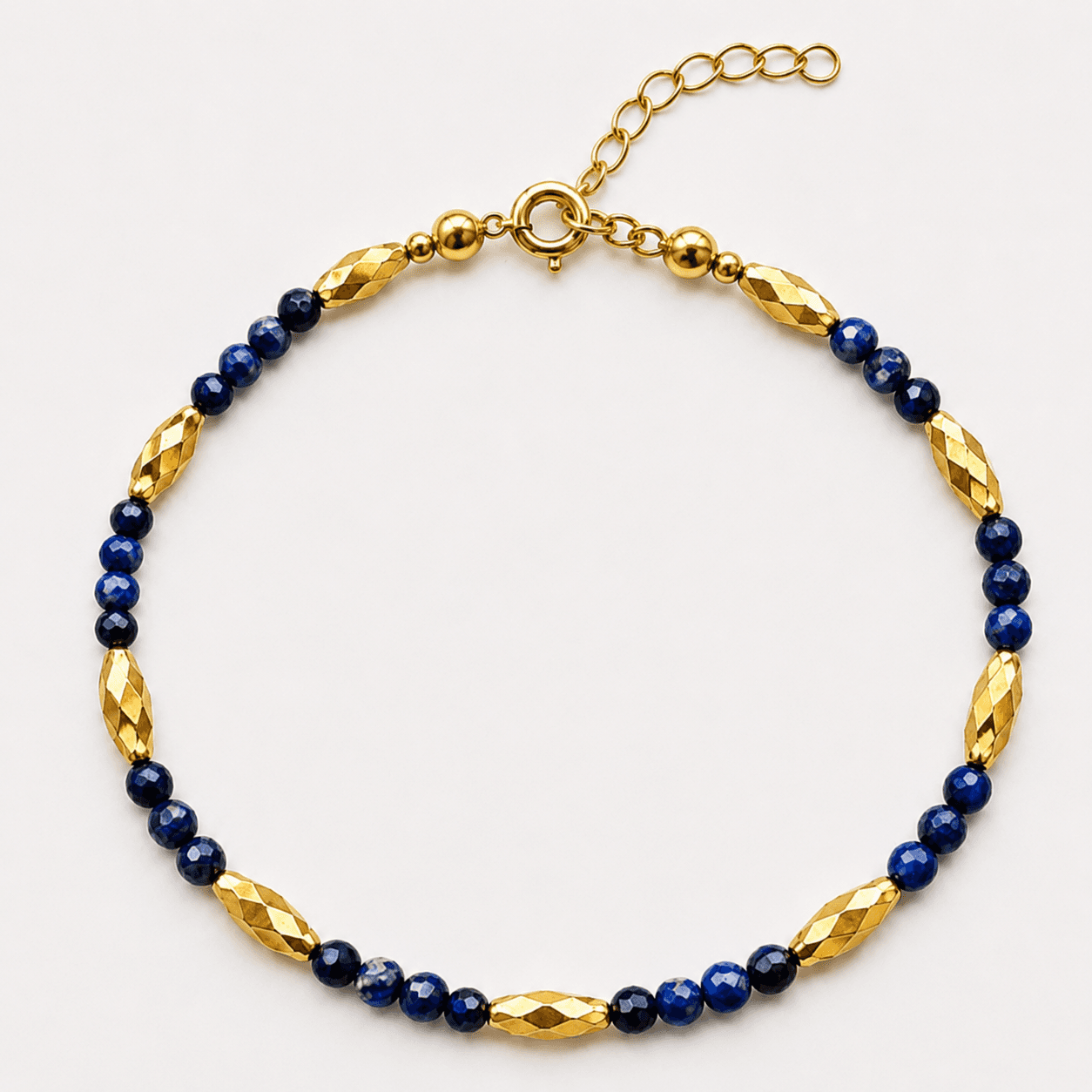 Bransoletka na nogę - lapis lazuli, hematyt - ochrona, spokój