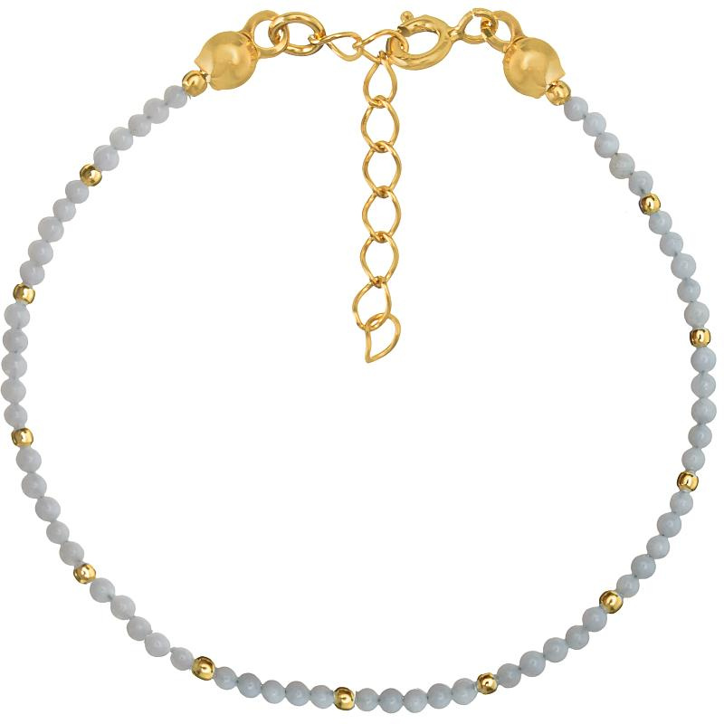 Bransoletka srebrna pozłacana z kamieni naturalnych chalcedon błękitny 2 mm