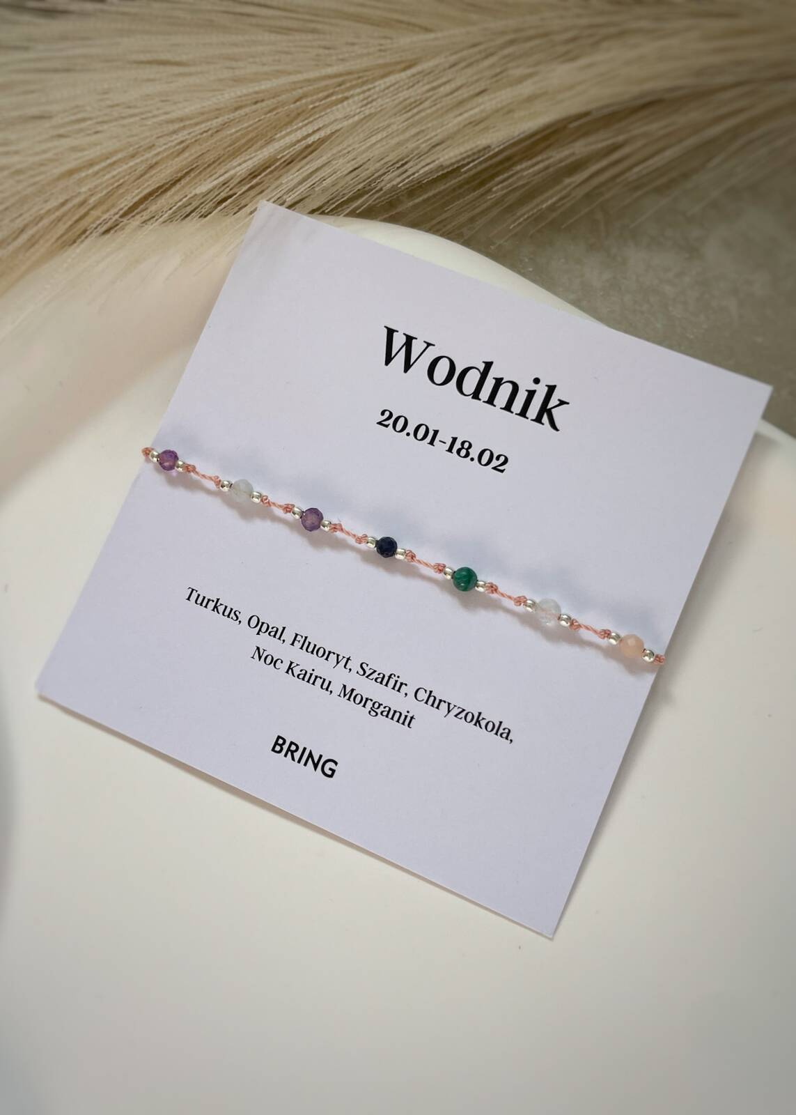 Bransoletka znak zodiaku Wodnik srebrne kulki