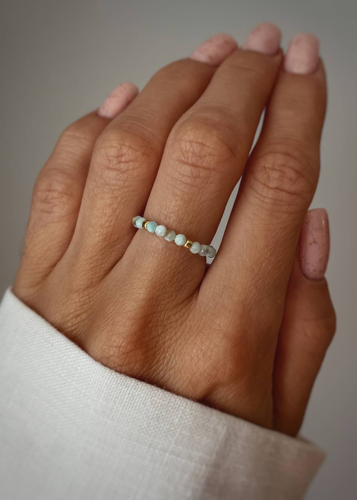 Pierścionek Elastyczny Kamienie Naturalne Larimar
