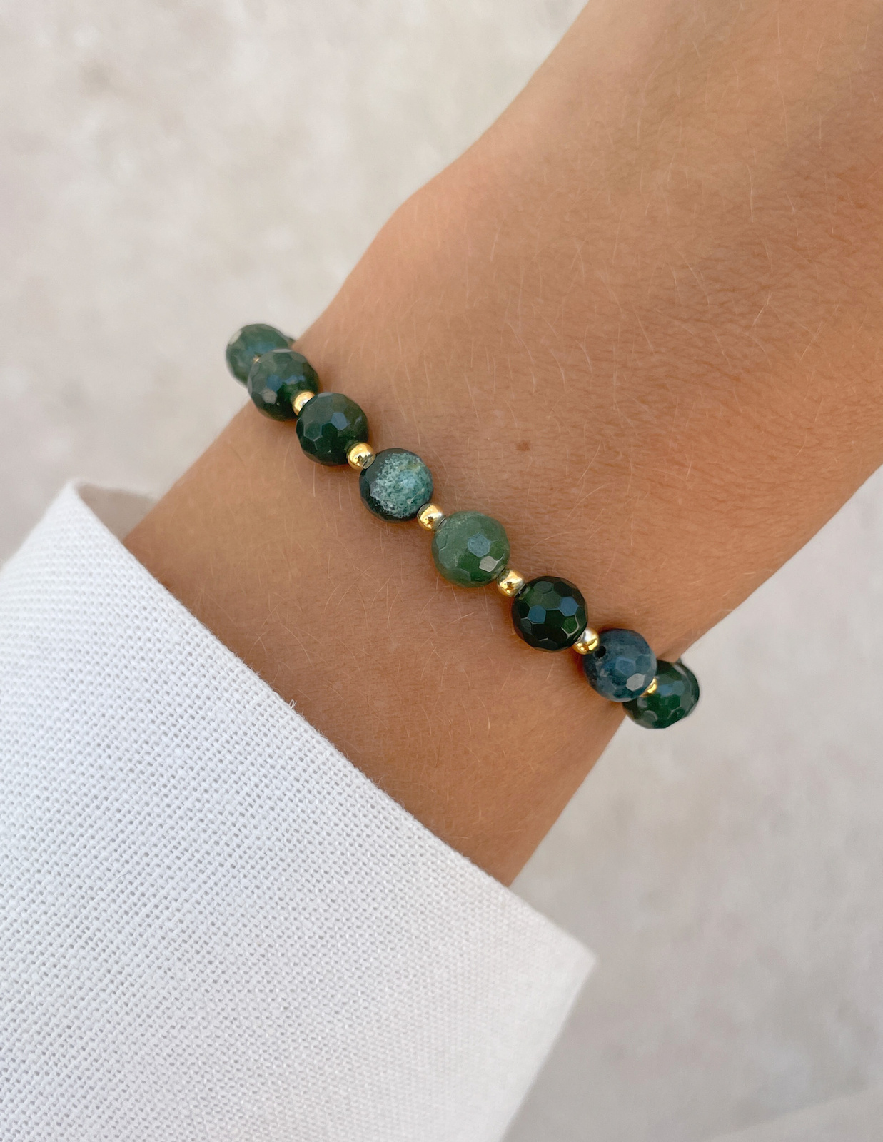 Bracelet on rubber band agate mossy with hematite - abundance, confidence, optimism