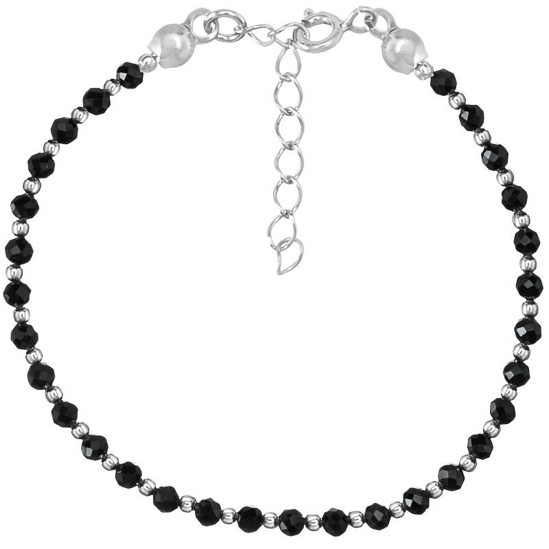 Bransoletka srebrna z kamieni naturalnych spinel czarny 3 mm przekładana srebrnymi kulkami