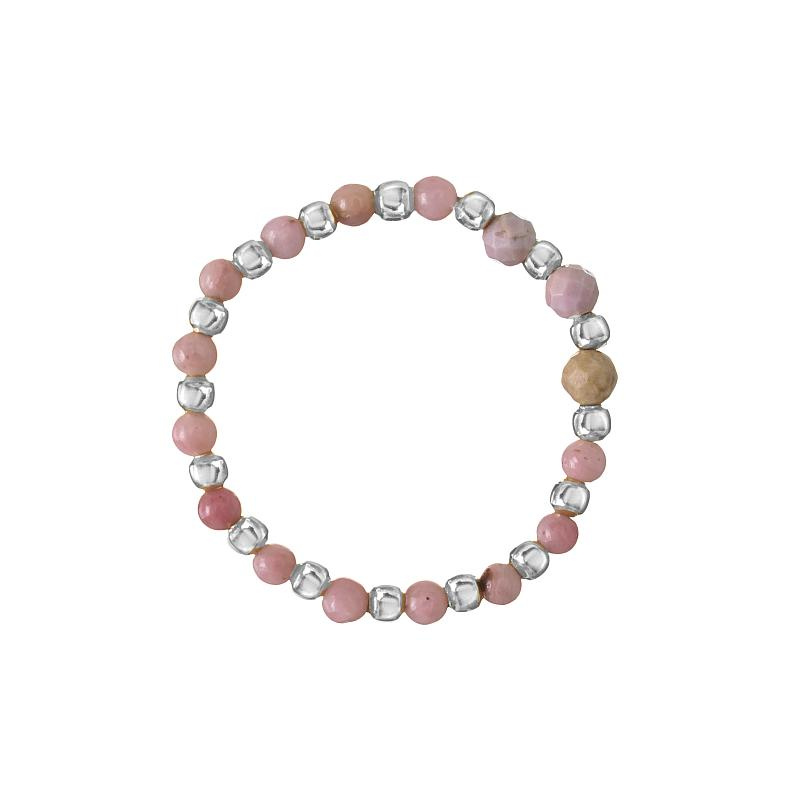 Elastic ring with natural rhodonite stones