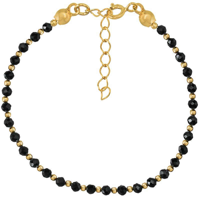Bransoletka srebrna pozłacana z kamieni naturalnych spinel czarny przekładana pozłacanymi kulkami 3 mm